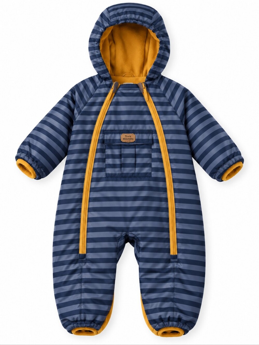 Trois Moutons 18M Fleece Lined Hooded Snowsuit Blue Striped Baby One Piece - Picture 1 of 3